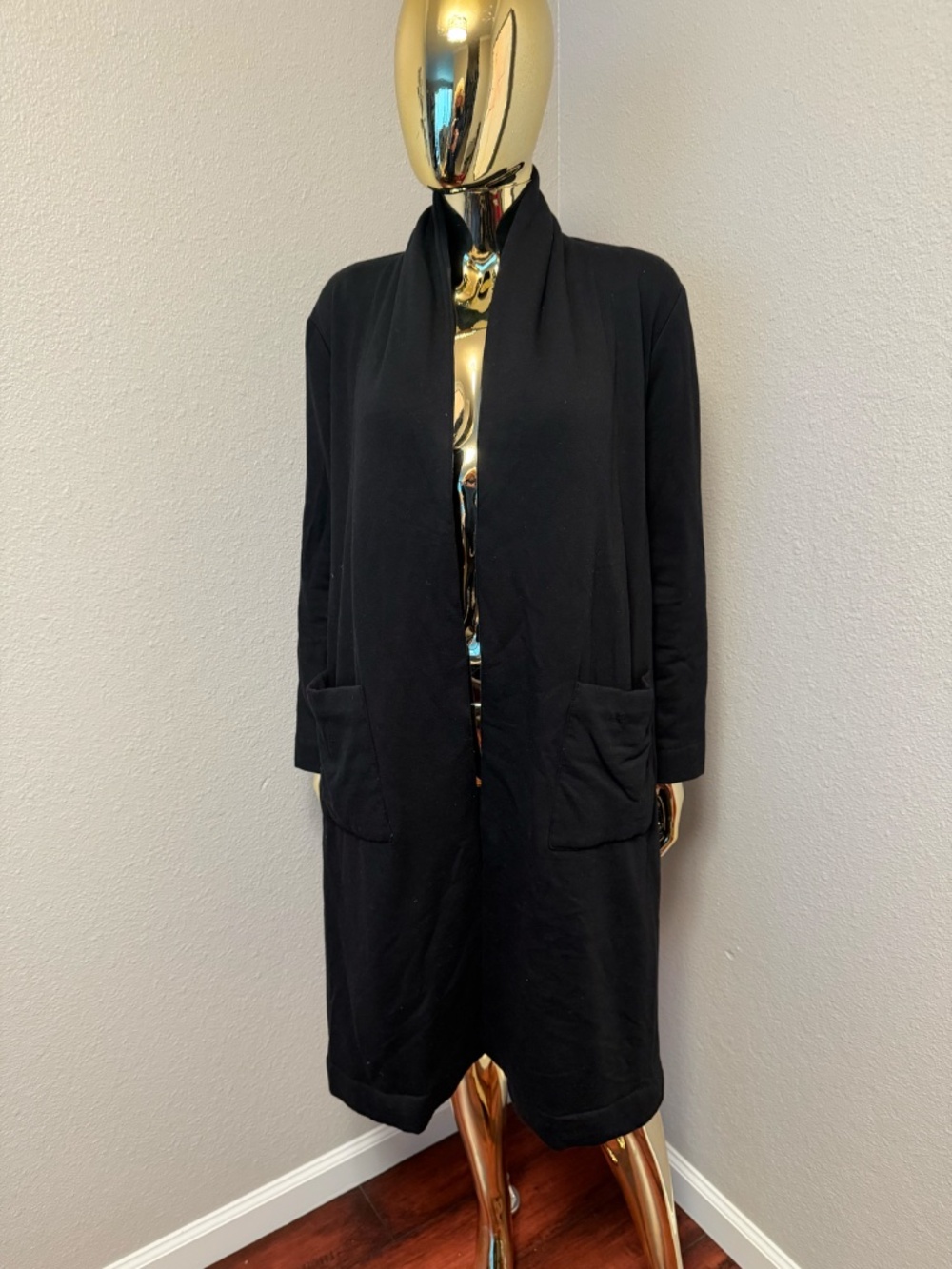 Eileen Fisher, new, padded blk long coat XXS